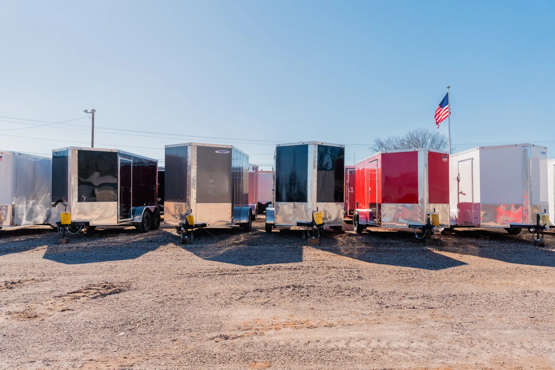 Rows of trailers across the Trailer Source lot on White Horse Road in Greenville